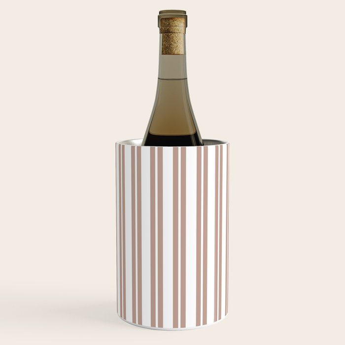 Classic Double Stripes Light Mocha Brown and White Vertical Stripe Pattern Wine Chiller Gallery Image 2