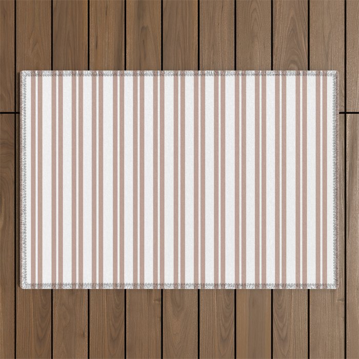 Classic Double Stripes Light Mocha Brown and White Vertical Stripe Pattern Outdoor Rug Gallery Image 1