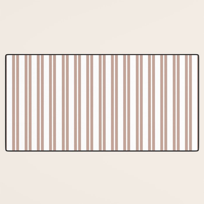 Classic Double Stripes Light Mocha Brown and White Vertical Stripe Pattern Desk Mat Gallery Image 3