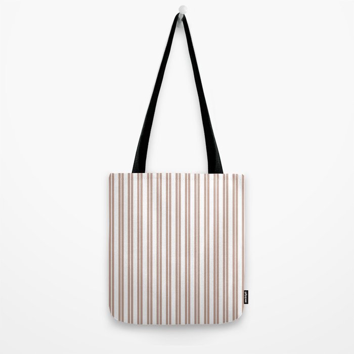 Classic Double Stripes Light Mocha Brown and White Vertical Stripe Pattern Tote Bag Gallery Image 2