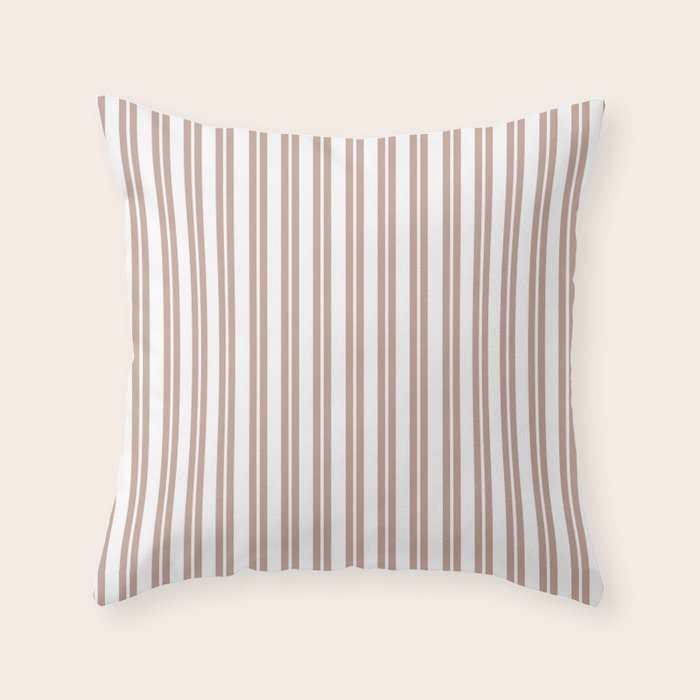 Classic Double Stripes Light Mocha Brown and White Vertical Stripe Pattern Throw Pillow Gallery Image 6