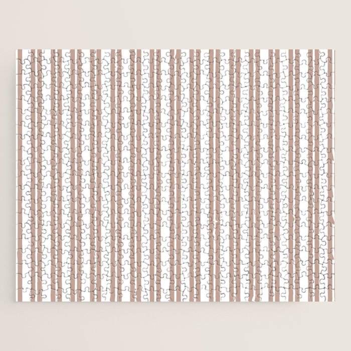 Classic Double Stripes Light Mocha Brown and White Vertical Stripe Pattern Jigsaw Puzzle Gallery Image 1