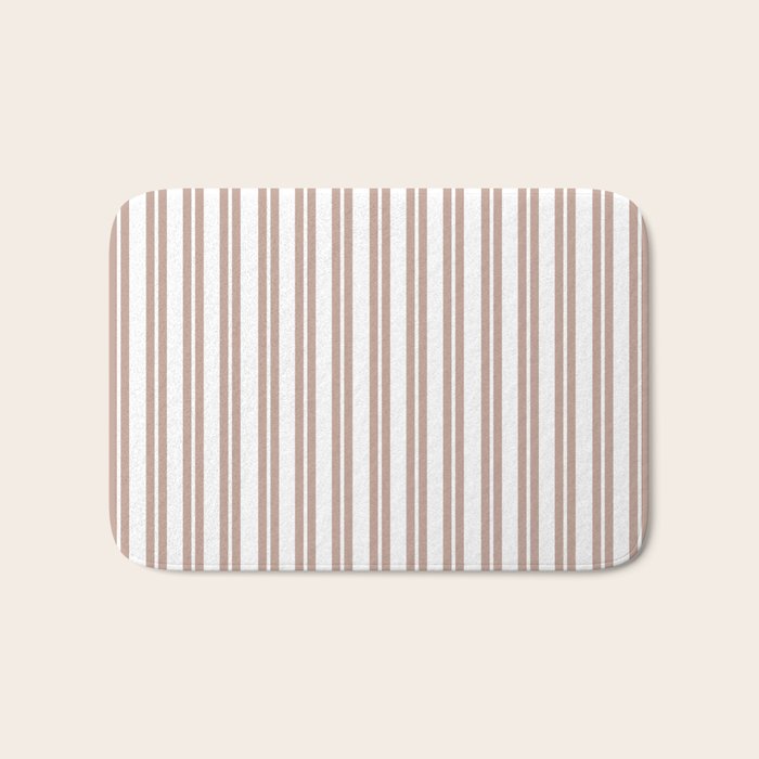 Classic Double Stripes Light Mocha Brown and White Vertical Stripe Pattern Bath Mat Gallery Image 1