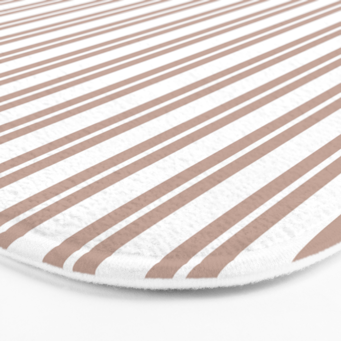 Classic Double Stripes Light Mocha Brown and White Vertical Stripe Pattern Bath Mat Gallery Image 3