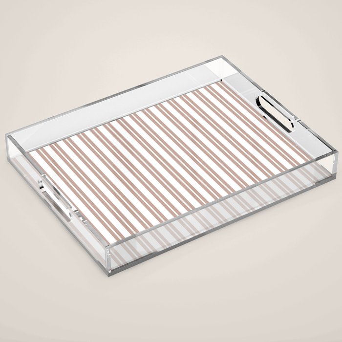 Classic Double Stripes Light Mocha Brown and White Vertical Stripe Pattern Acrylic Tray Gallery Image 1