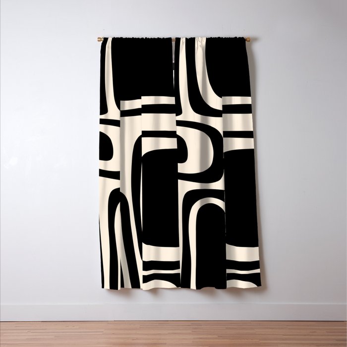 Palm Springs - Midcentury Modern Abstract Pattern in Black and Almond Cream  Window Curtain Gallery Image 3