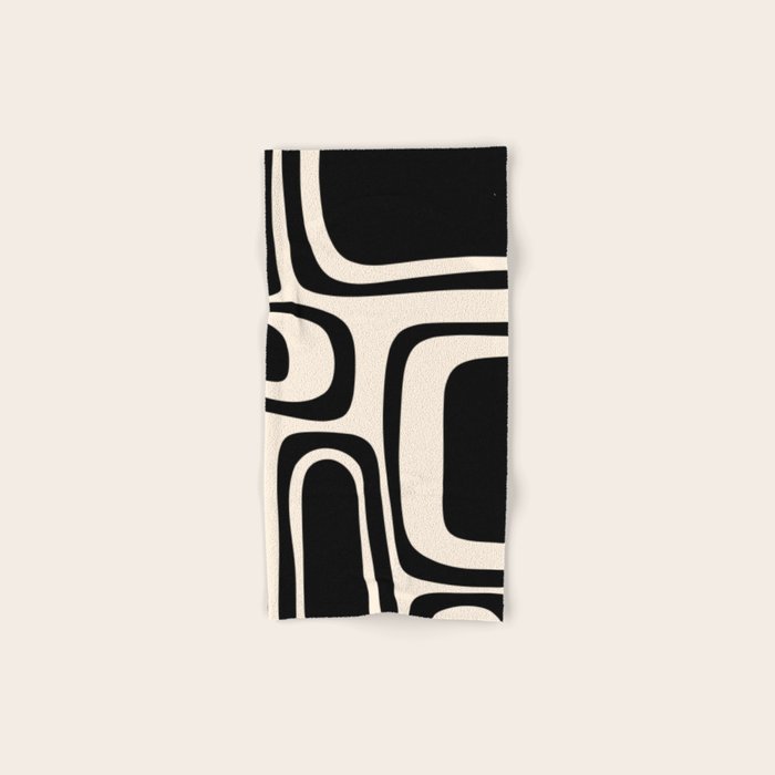 Palm Springs - Midcentury Modern Abstract Pattern in Black and Almond Cream  Bath Towel Gallery Image 1