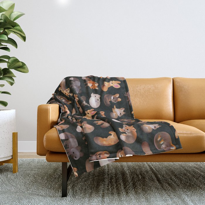 Foxes - dark Throw Blanket Gallery Image 1