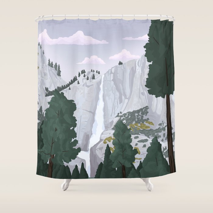 Yosemite National Park, Yosemite Falls, Waterfall, California Parks Shower Curtain Gallery Image 1