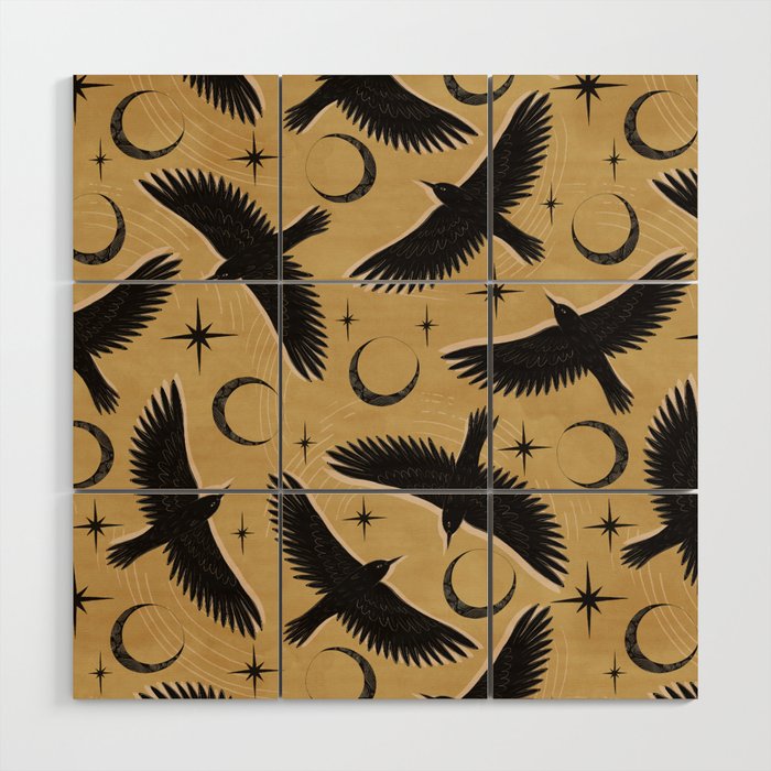Raven with Shadow Yellow  Wood Wall Art Gallery Image 1
