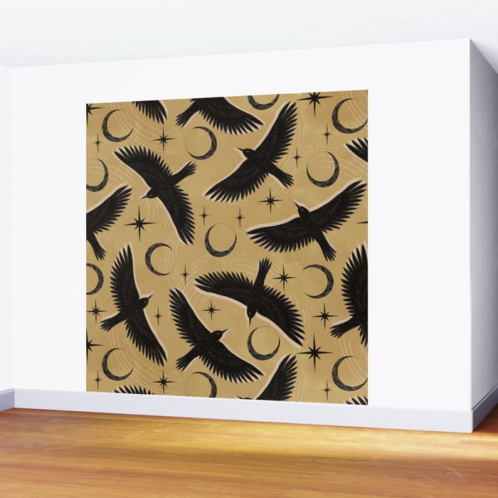 Raven with Shadow Yellow  Wall Mural Gallery Image 2