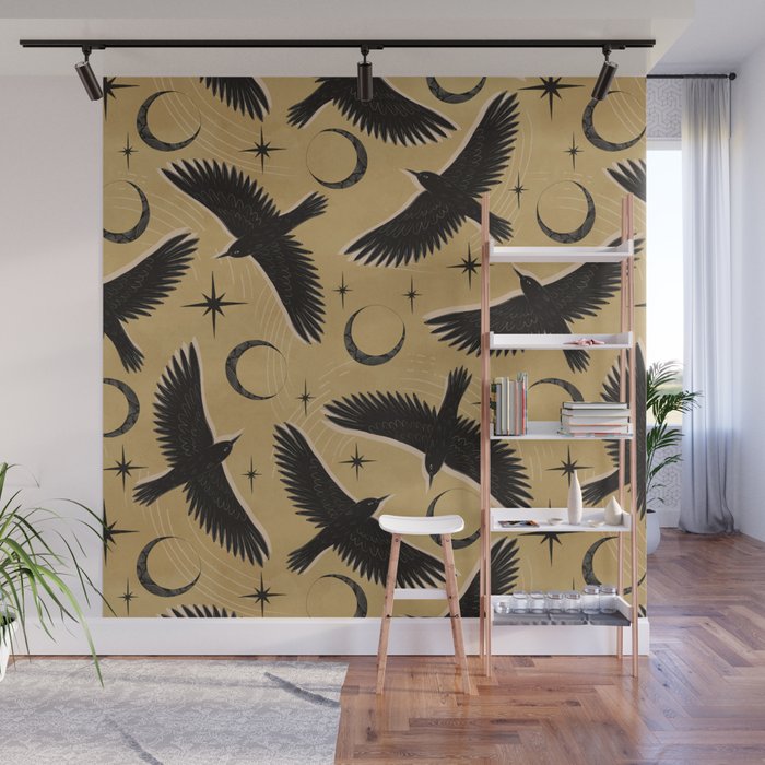 Raven with Shadow Yellow  Wall Mural Gallery Image 1