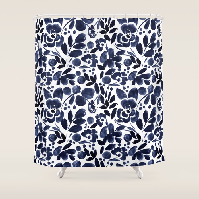 Navy Floral - medium Shower Curtain Gallery Image 1