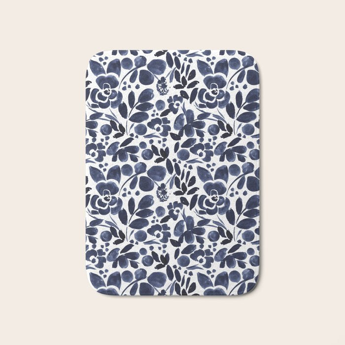 Navy Floral - medium Bath Mat Gallery Image 1