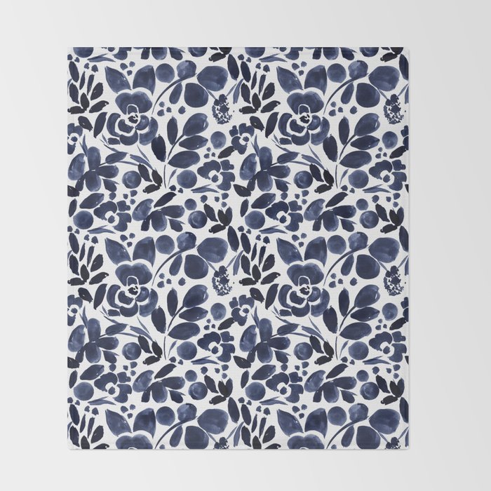 Navy Floral - medium Throw Blanket Gallery Image 2