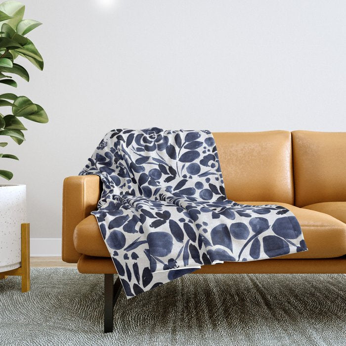 Navy Floral - medium Throw Blanket Gallery Image 1