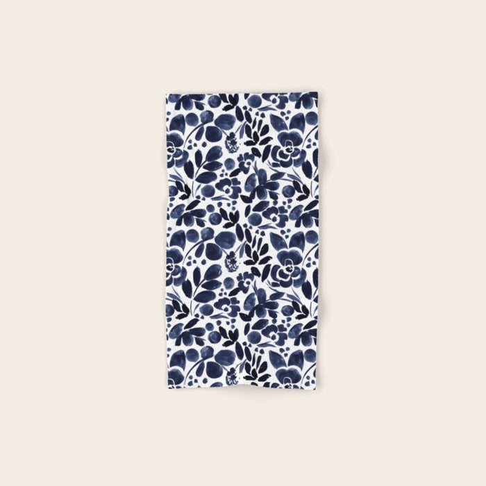 Navy Floral - medium Bath Towel Gallery Image 1