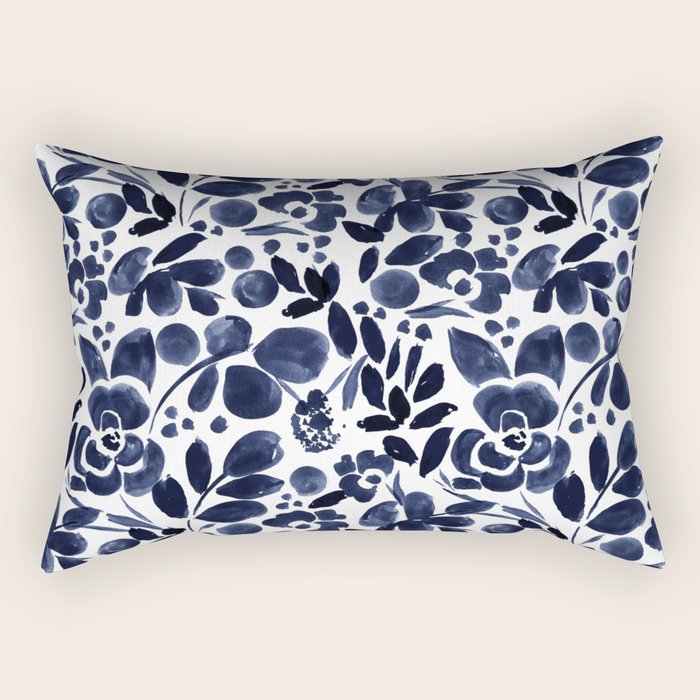 Navy Floral - medium Rectangular Pillow Gallery Image 1