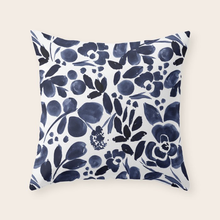 Navy Floral - medium Throw Pillow Gallery Image 6