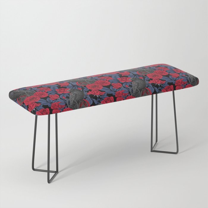 Ravens and red roses with blue leaves Bench Gallery Image 1