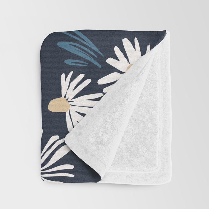 Daisy Florals on Navy Throw Blanket Gallery Image 3