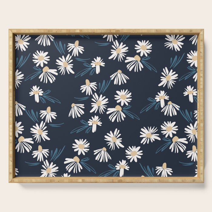 Daisy Florals on Navy Serving Tray Gallery Image 1