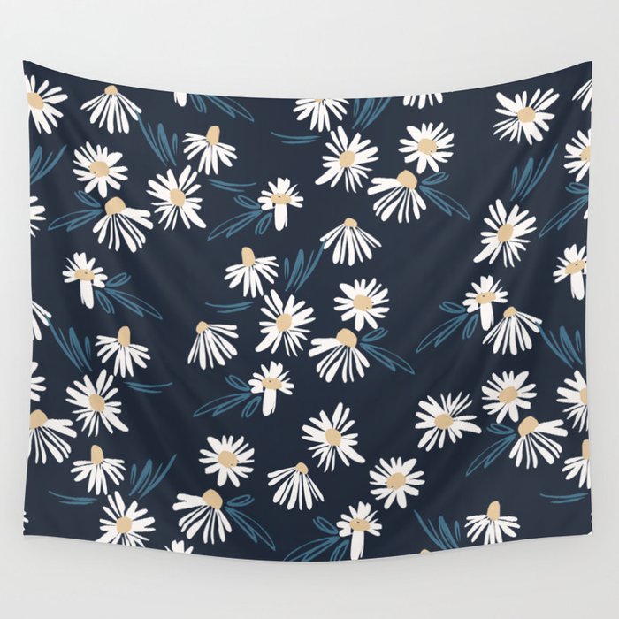 Daisy Florals on Navy Wall Tapestry Gallery Image 4