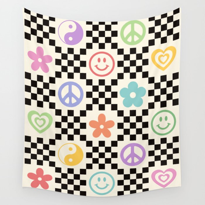 Retro Colorful Nostalgia Double Checker Wall Tapestry Gallery Image 4
