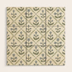 Lattice Block Print Floral - Blue Green Wood Wall Art Gallery Image 1