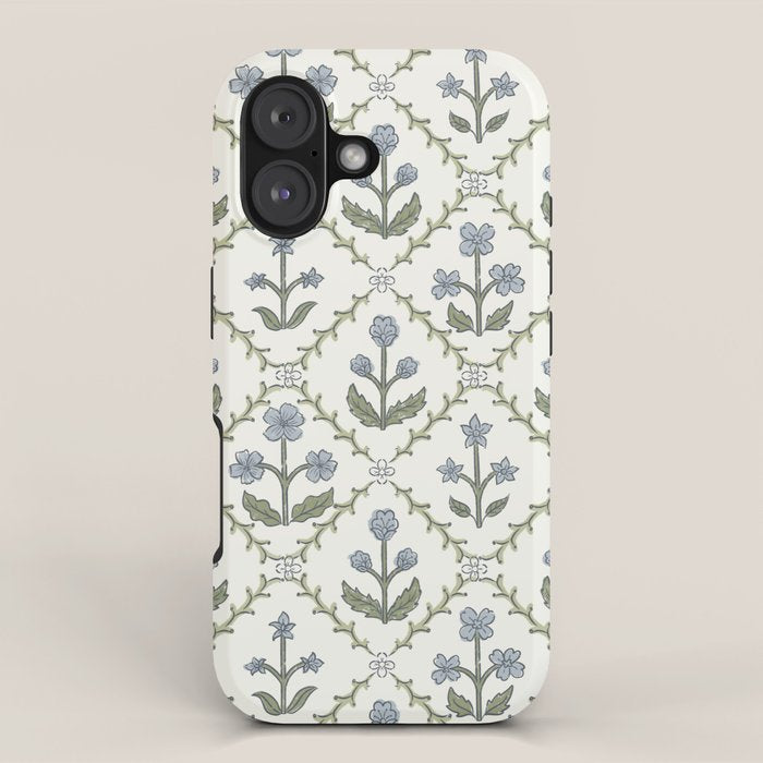 Lattice Block Print Floral - Blue Green iPhone Case
