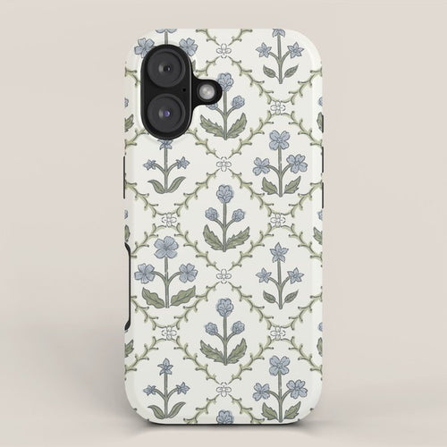 Lattice Block Print Floral - Blue Green Iphone Case Gallery Image 1