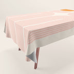 Mid Century Modern Geometric 43 in Coral Orange (Rainbow and Sun Abstraction) Tablecloth Gallery Image 1