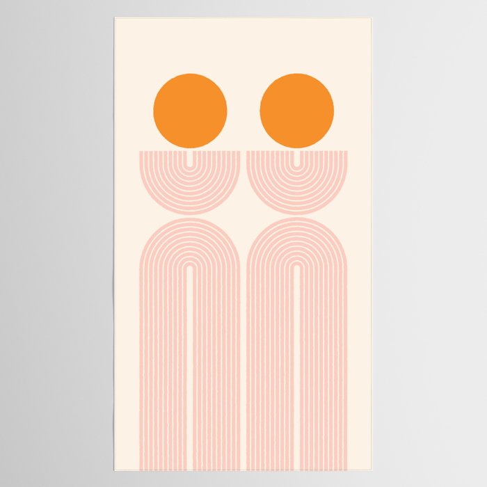 Mid Century Modern Geometric 43 in Coral Orange (Rainbow and Sun Abstraction) Tablecloth Gallery Image 2