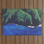 Haka Shore - Nature Ukiyo Landscape in Green & Blue Outdoor Rug Gallery Image 1