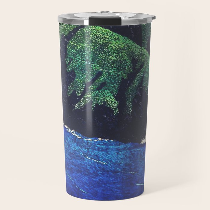 Haka Shore - Nature Ukiyo Landscape in Green & Blue Travel Mug Gallery Image 1
