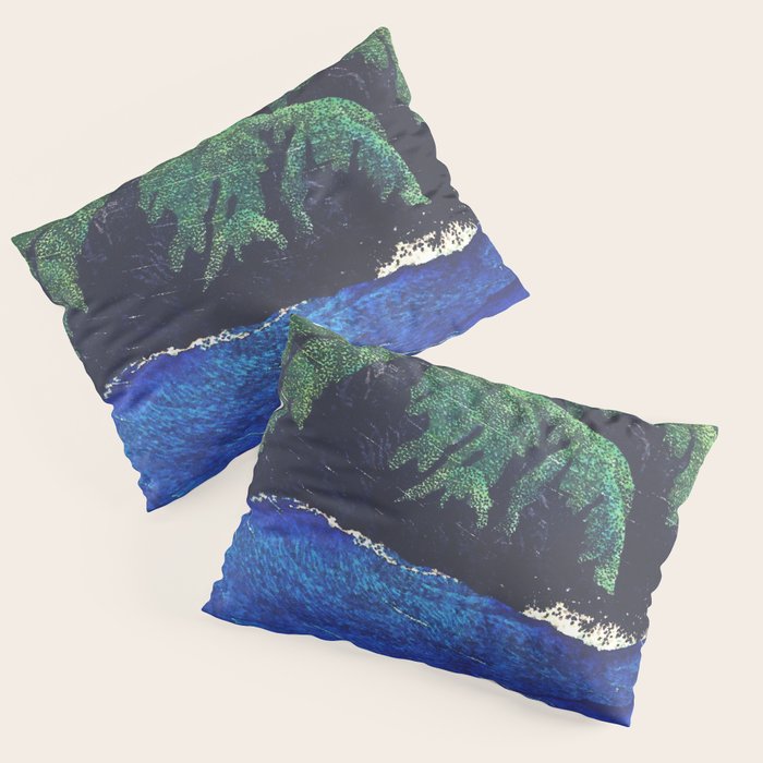 Haka Shore - Nature Ukiyo Landscape in Green & Blue Pillow Sham Gallery Image 3