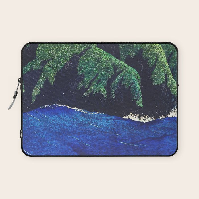 Haka Shore - Nature Ukiyo Landscape in Green & Blue Laptop Sleeve Gallery Image 1