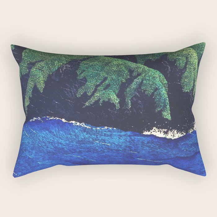 Haka Shore - Nature Ukiyo Landscape in Green & Blue Rectangular Pillow Gallery Image 2
