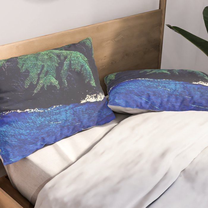 Haka Shore - Nature Ukiyo Landscape in Green & Blue Pillow Sham Gallery Image 2