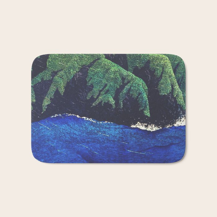 Haka Shore - Nature Ukiyo Landscape in Green & Blue Bath Mat Gallery Image 1
