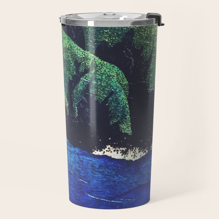 Haka Shore - Nature Ukiyo Landscape in Green & Blue Travel Mug Gallery Image 2