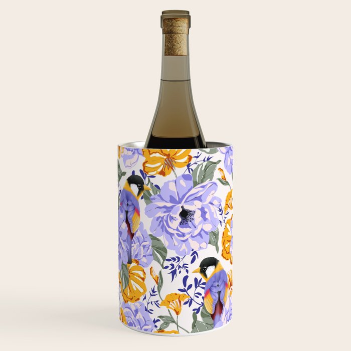 Colorful birds in garden flowers YL Wine Chiller Gallery Image 2