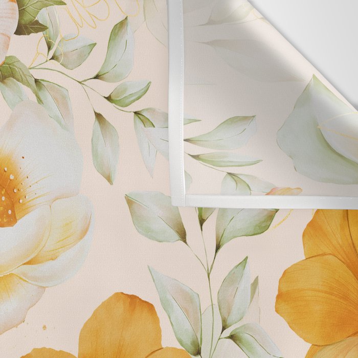 Yellow Florals with Painted Speckles on Cream Wall Tapestry Gallery Image 3