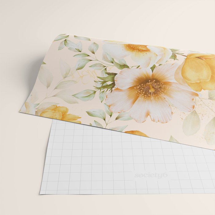 Yellow Florals with Painted Speckles on Cream Wrapping Paper Gallery Image 2