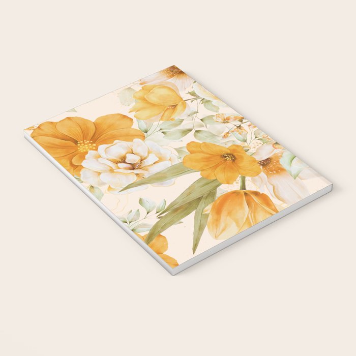 Yellow Florals with Painted Speckles on Cream Notebook Gallery Image 3