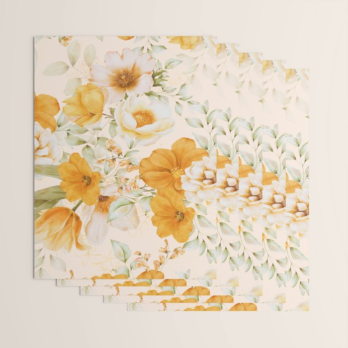Yellow Florals with Painted Speckles on Cream Wrapping Paper Gallery Image 3