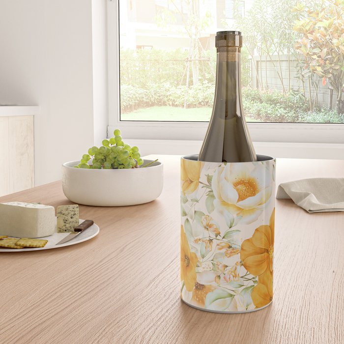 Yellow Florals with Painted Speckles on Cream Wine Chiller Gallery Image 4