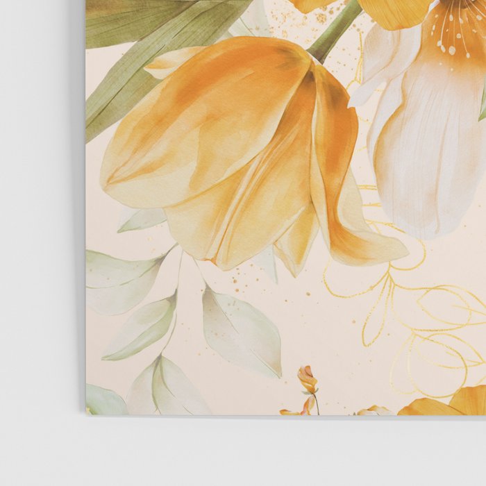 Yellow Florals with Painted Speckles on Cream Poster Gallery Image 3