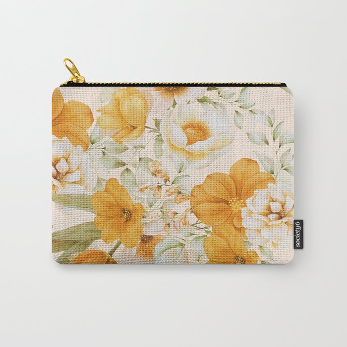 Yellow Florals with Painted Speckles on Cream Carry All Pouch Gallery Image 1