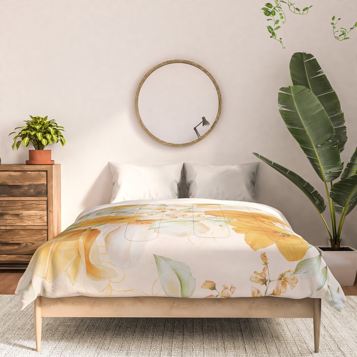 Yellow Florals with Painted Speckles on Cream Comforter Gallery Image 3